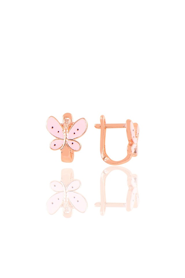 Gümüş Rose Pembe Mineli Kelebek Çocuk Küpesi