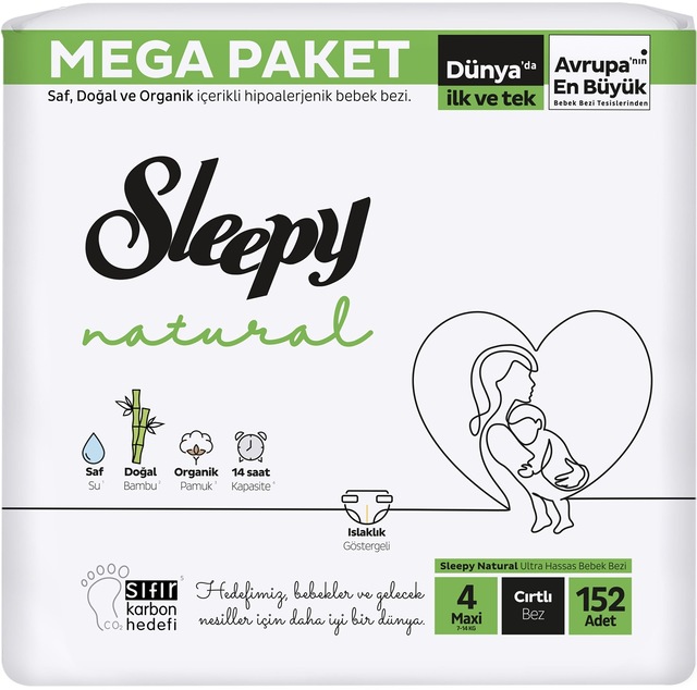 Sleepy Bebek Bezi Natural Beden:4 (7-14Kg) Maxi 152 Adet Mega Pk