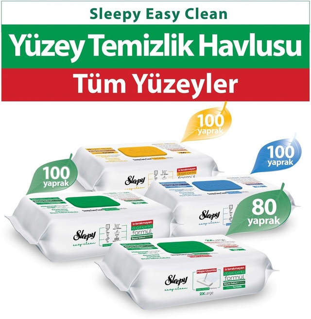 Sleepy Easy Clean Beyaz Sabun+Çamaşır Suyu+Arap Sabunu Katkılı+Mopa Uyumlu 3x100+80 (380 Yaprak)