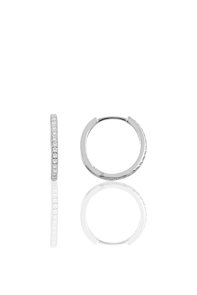 Gümüş 17 Mm Rodyumlu Zirkon Taşlı Tamtur Halka Küpe