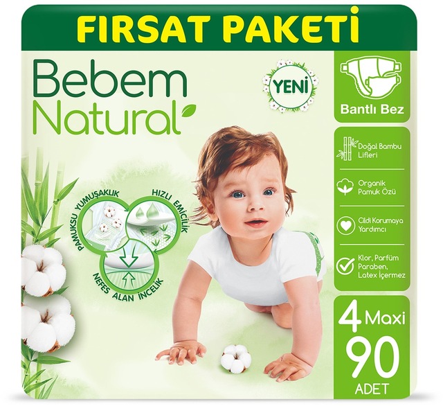Bebem Natural Bebek Bezi 4 Beden Maxi Fırsat Paketi 90 Adet