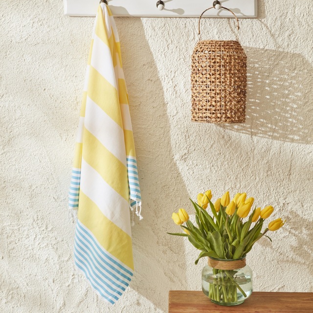Karaca Home Ella Lacivert-Sarı %100 Pamuk Peştamal 130x170 cm