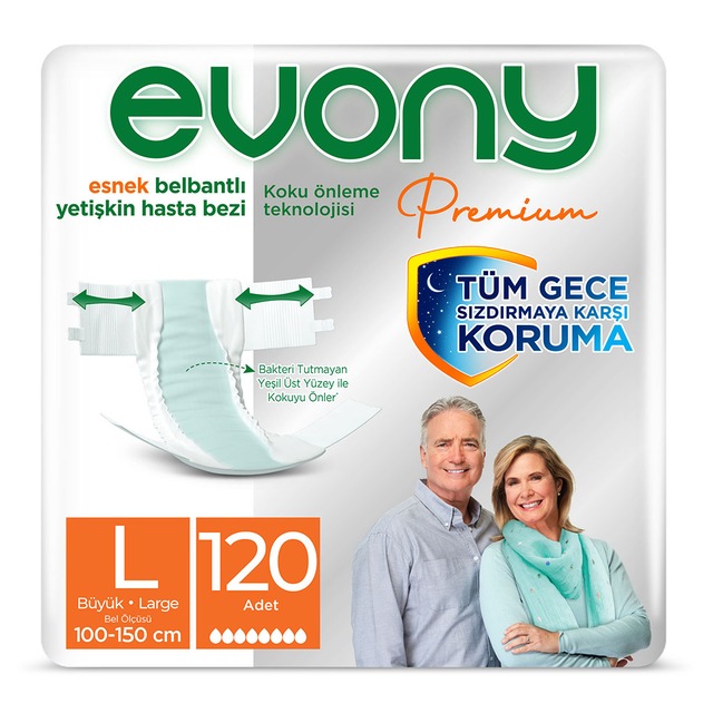 Evony Premium Bel Bantlı Yetişkin Bezi Large 120 Adet