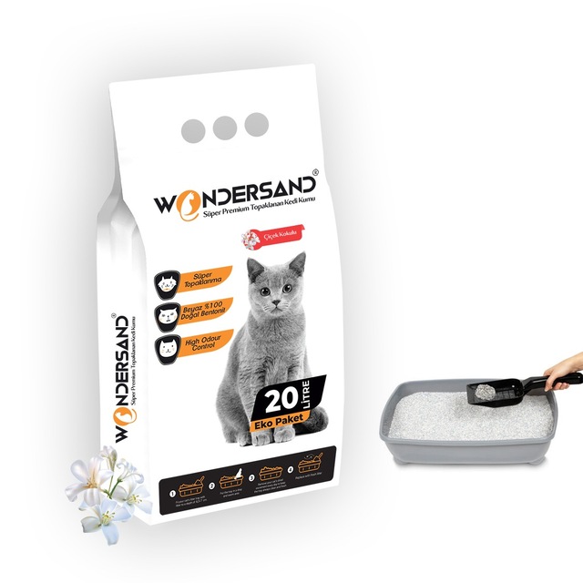 Wondersand Çiçek Kokulu Topaklaşan İnce Beyaz Bentonit Kedi Kumu 20 L