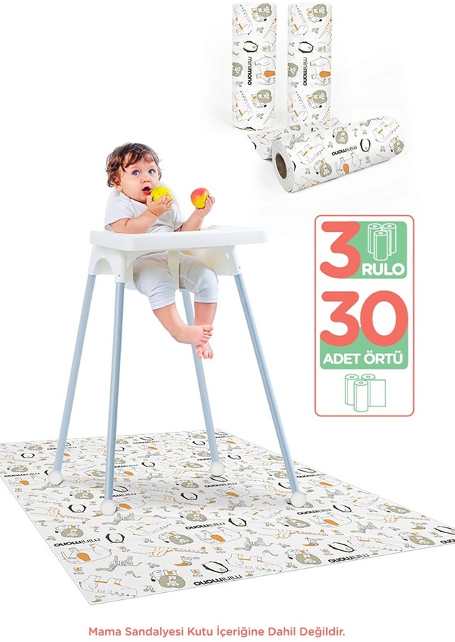Minimono Mama Sandalyesi Altı ve Aktivite Ek Gıda Kullan At Örtü 3'lü Paket 30 Adet