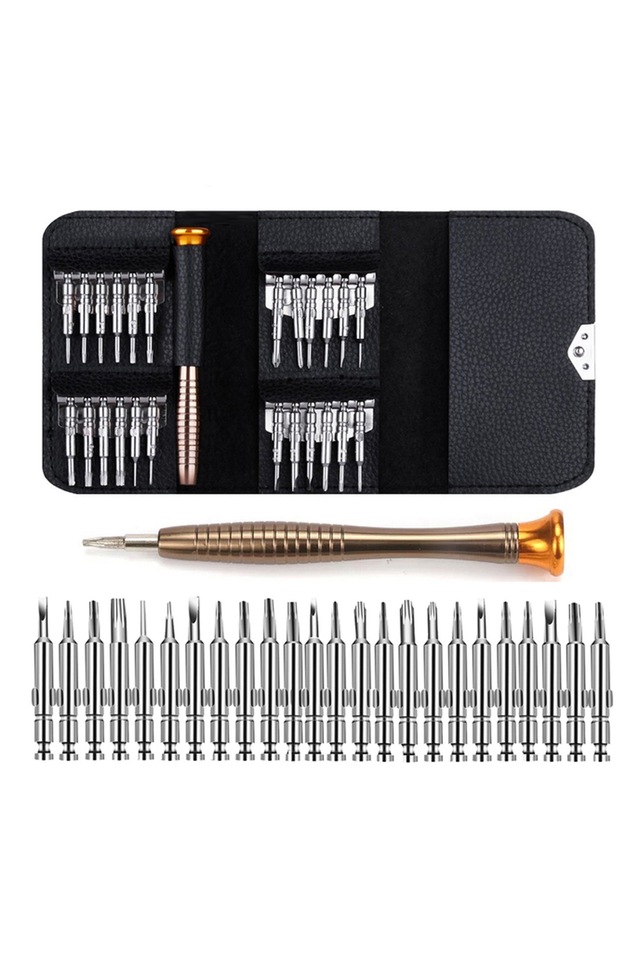 Elektronik Saat Bilgisayar Deri Cüzdanlı Çoklu Tamir Tornavidası Seti 25 Parça