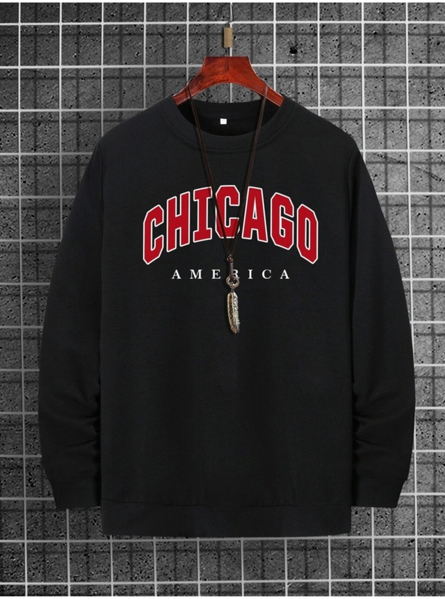 Erkek Siyah Chicago Baskılı Oversize Sweatshirt