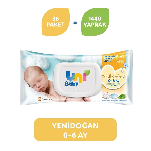 Uni Baby Yenidoğan Islak Havlu Mendil 36'lı 1440 Yaprak