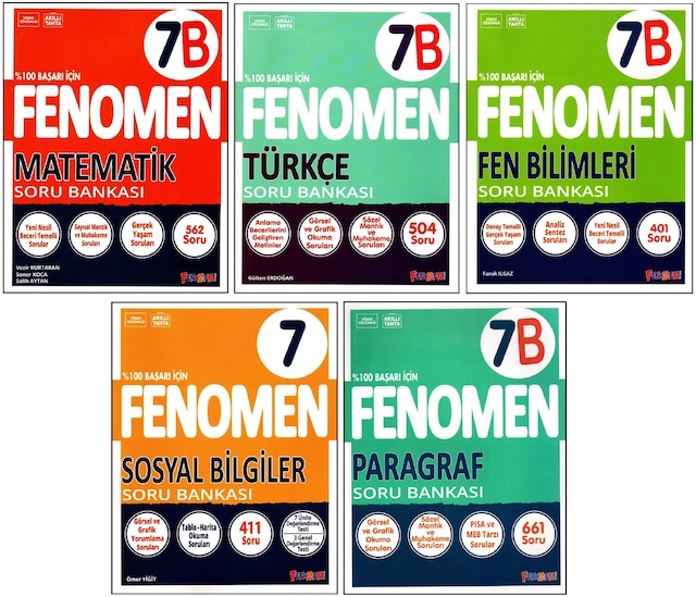 Fenomen 7. Sınıf Matematik B +türkçe B +fen B +sosyal+paragraf B Soru Bankası 5 Kitap