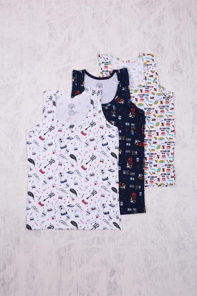 Gümüş 3'lü Erkek Çocuk Karışık Desenli Atlet-karışık