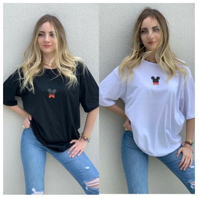 Kadın Siyah Beyaz Mikey Mouse T-Shirt 2'Li