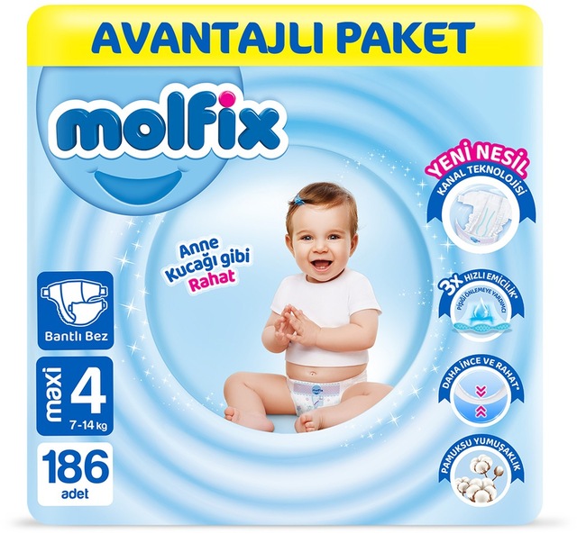 Molfix Bebek Bezi 4 Beden Maxi Avantajlı Paket 186 Adet