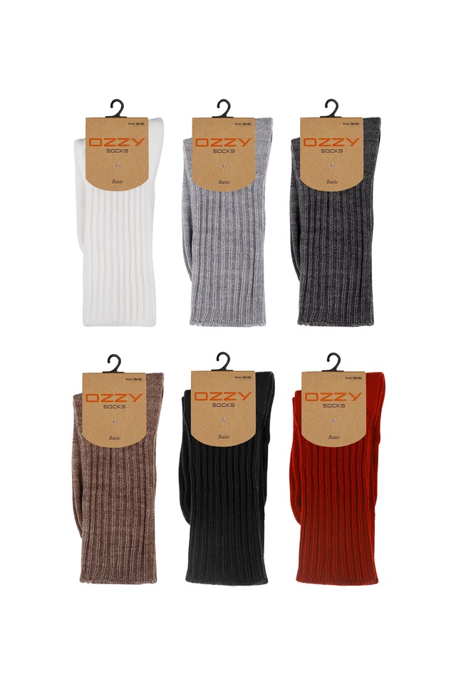Ozzy Socks 6'lı Kışlık Kadın Yünlü Uyku Çorabı Soft Touch