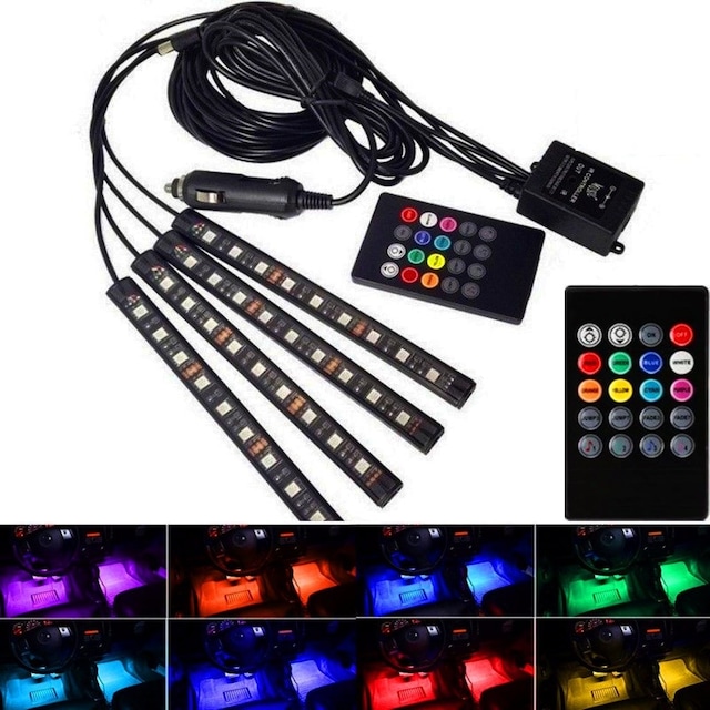 Araç Içi Ayak Altı Led Aydınlatma Rgb 9Led Kumandalı Oto Şerit (418154473)