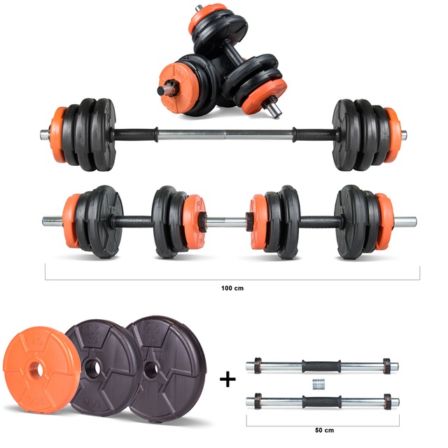 Ecgspor Multifonksiyonel Halter ve Dambıl Seti Siyah - Turuncu 22 KG