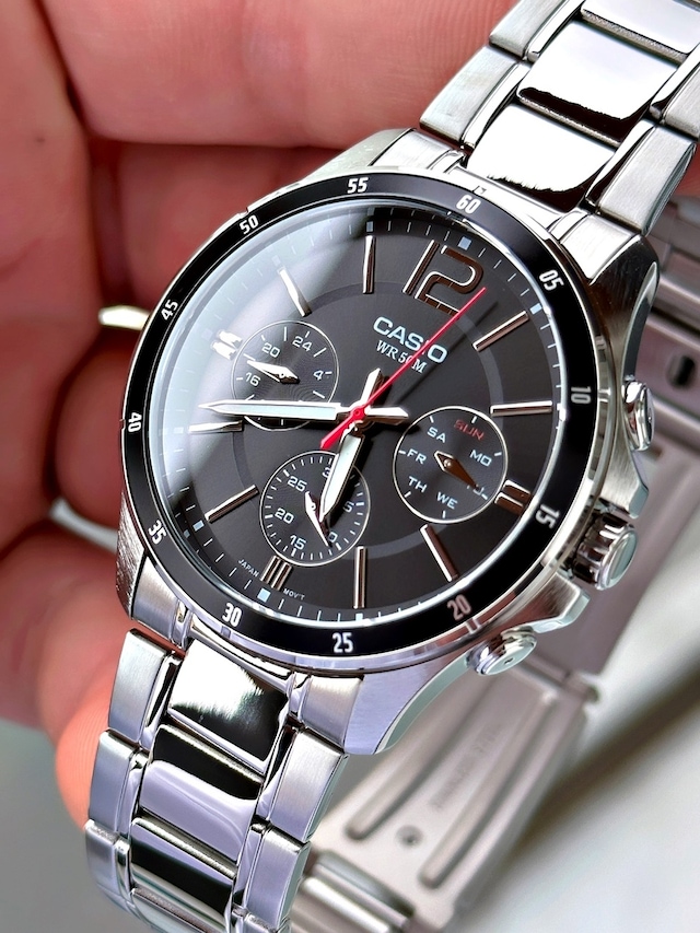 Casio Gümüş Renk Siyah Kadran Çelik Kordon Orijinal Fonksiyonlu Erkek Kol Saati + Bileklik Hediyeli Nda94