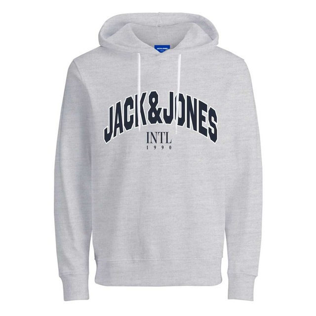 Jack & Jones Kapüşonlu Logo Baskılı Sweatshirt- Circle 12219675 White Melange