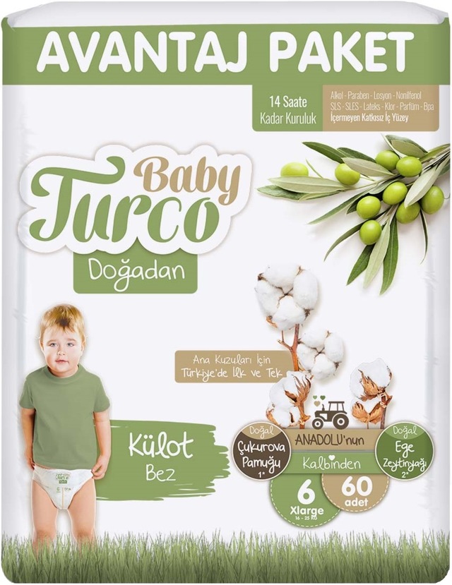 Baby Turco Külot Bebek Bezi Doğadan 6 Numara XL 60 Adet
