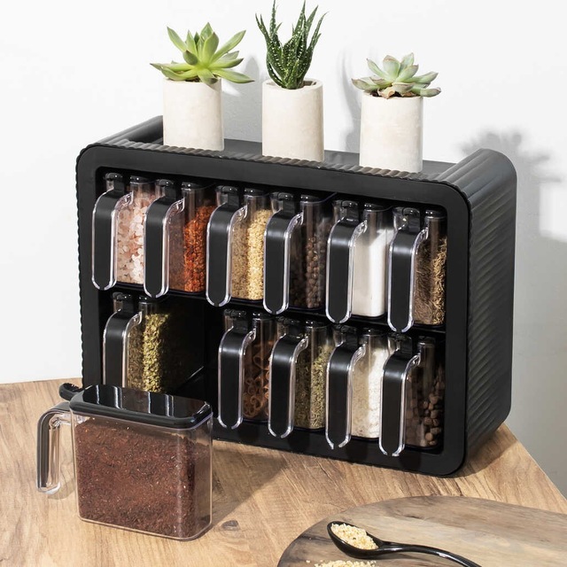 Porsima 0440 Standlı 12li Yapışkanlı Kaşıklı Baharatlık Takımı