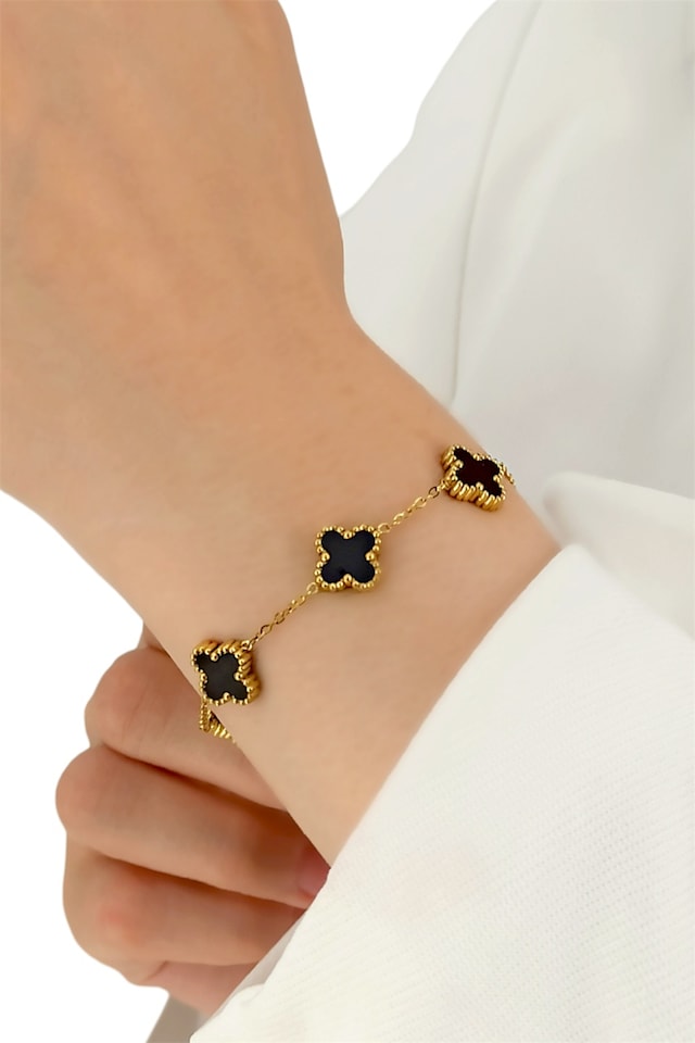 Çelik Sedefli Yonca Bileklik Van Cleef Model - Siyah