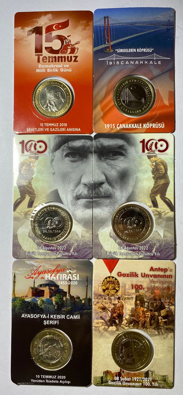 Emir Collectıon 6 'lı Hatıra 1 Lira Para Kiti Seti, Ayasofya, Antep, Çanakkale, 1