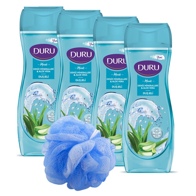 Duru Moods Deniz Mineralleri & Aloe Vera Duş Jeli 4 x 450 ML + Duş Lifi