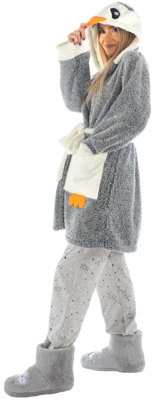 Penguen Nakışlı Kapşonlu Wellsoft Bornoz