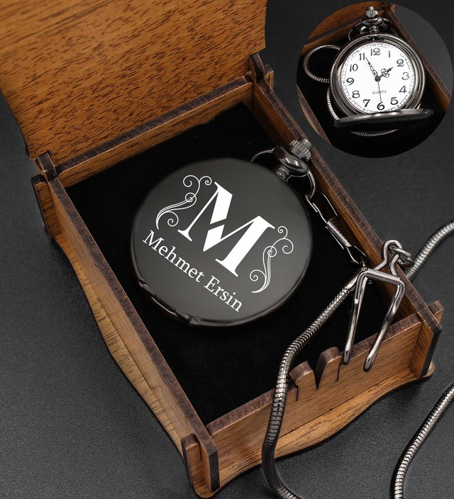 Kişiye Özel Ahşap Kutulu Köstekli Cep Saati