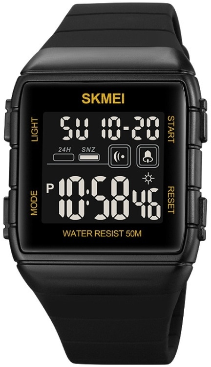 Skmei 1960 Paslanmaz Çelik Silikon Kayış Erkek Kol Saati Siyah Altın