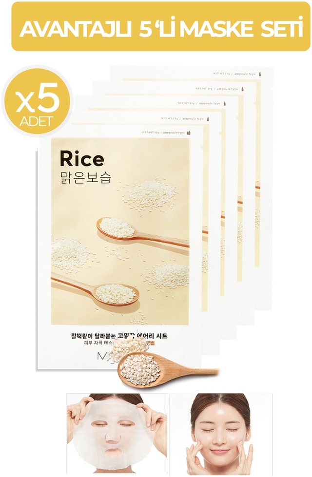 Missha Pirinç Özlü Aydınlatıcı ve Nemlendirici Yaprak Maske Seti 5 x 17 G