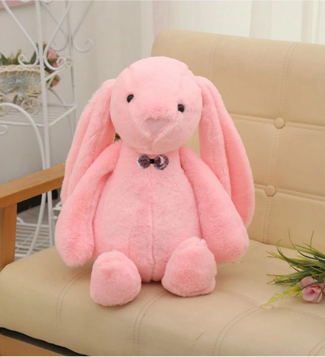 Uyku Arkadaşım Papyonlu Uzun Kulak Bunny Peluş Tavşan 65 Cm Pembe