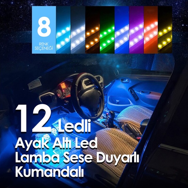 12 Ledli Ayak Altı Led Lamba Sese Duyarlı Led Müziğe Duyarlı Led (303164001)