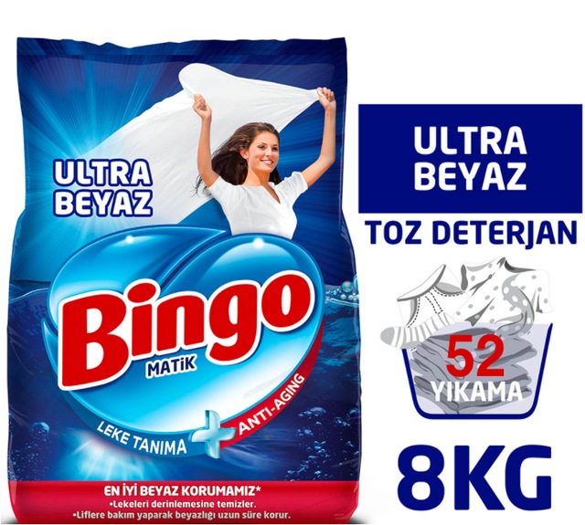 Bingo Matik Ultra Beyaz Toz Deterjan 52 Yıkama 8 KG