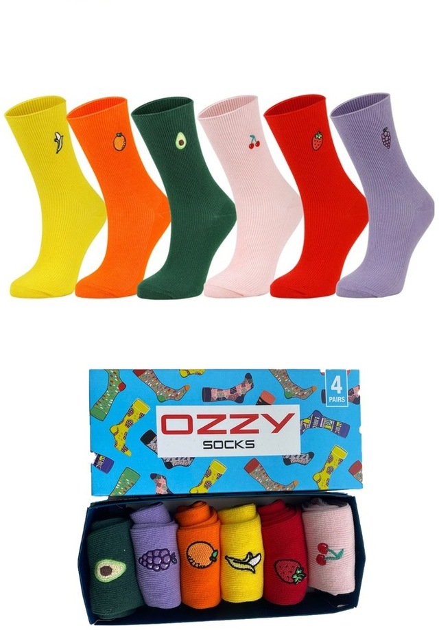 Ozzy Socks Meyve Nakışlı Renkli Çorap Kutusu 6'lı