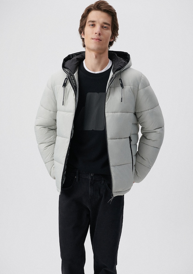 Mavi - Kapüşonlu Gri Şişme Mont 0110266-34322