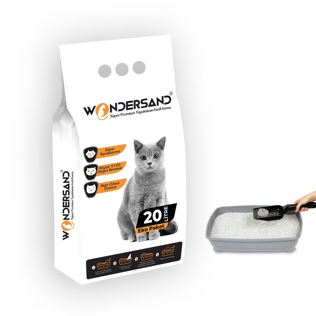 Wondersand Kokusuz Topaklaşan İnce Beyaz Bentonit Kedi Kumu 20 L