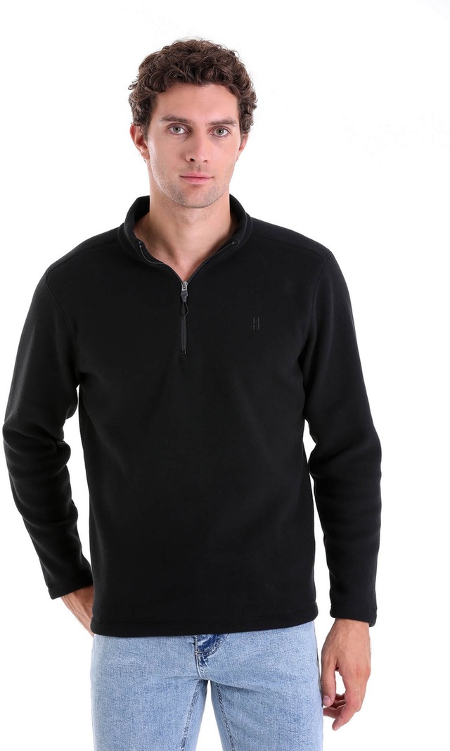 Hatemoğlu Regular Fit Düz Tam Boy Fermuarlı Polar Sweatshirt Siyah