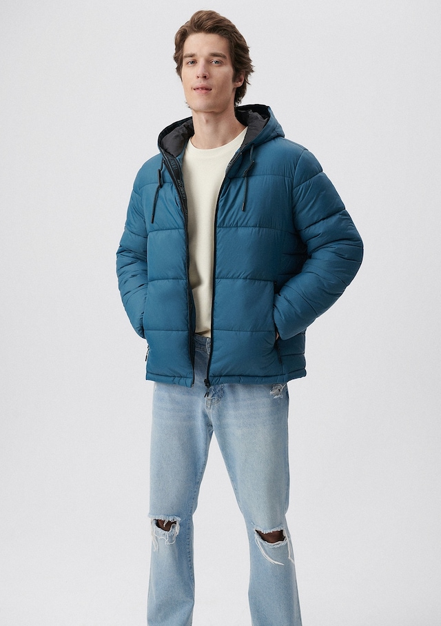 Mavi - Kapüşonlu Lacivert Şişme Mont 0110266-70771