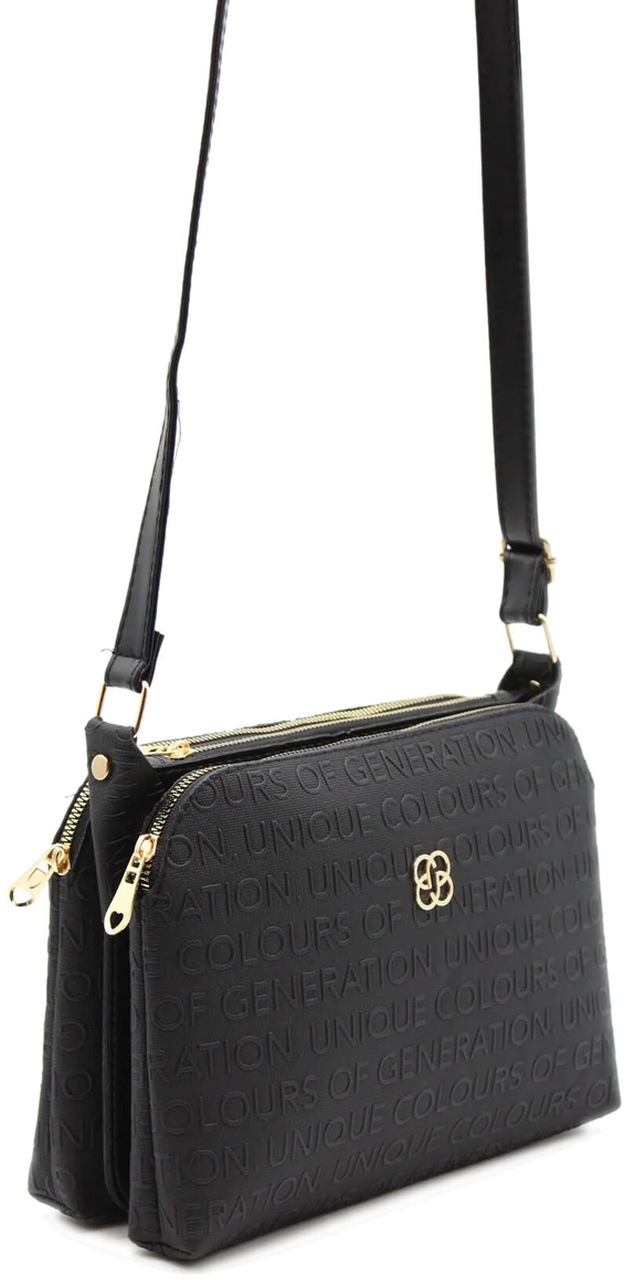 Desenli Üç Bölmeli Ayarlanabilir Omuz Askılı Kadın Çanta - Siyah