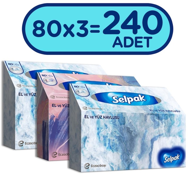 Selpak El ve Yüz Havlusu 3 x 80'li