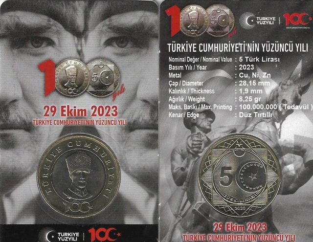 Emir Collection 2023 Cumhuriyet'in 100.Yılı Tedavül Hatıra 5 Lira Özel Kitinde ÇİL