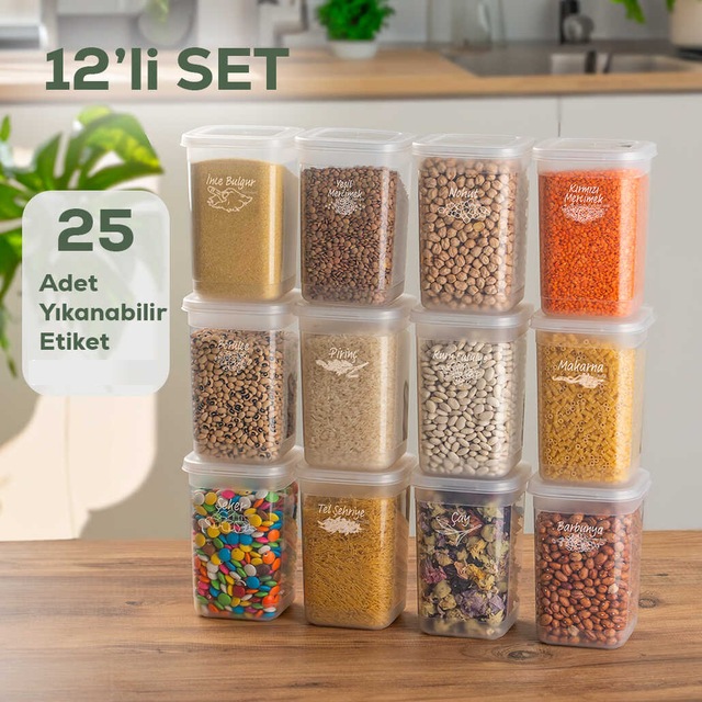 Porsima 431-12 Etiketli Gıda Erzak Bakliyat Saklama Kabı 12'li