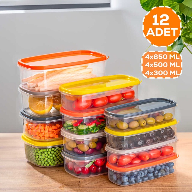 Porsima 1001 Dikdörtgen Plastik Saklama Kabı Saklama Seti 12'li