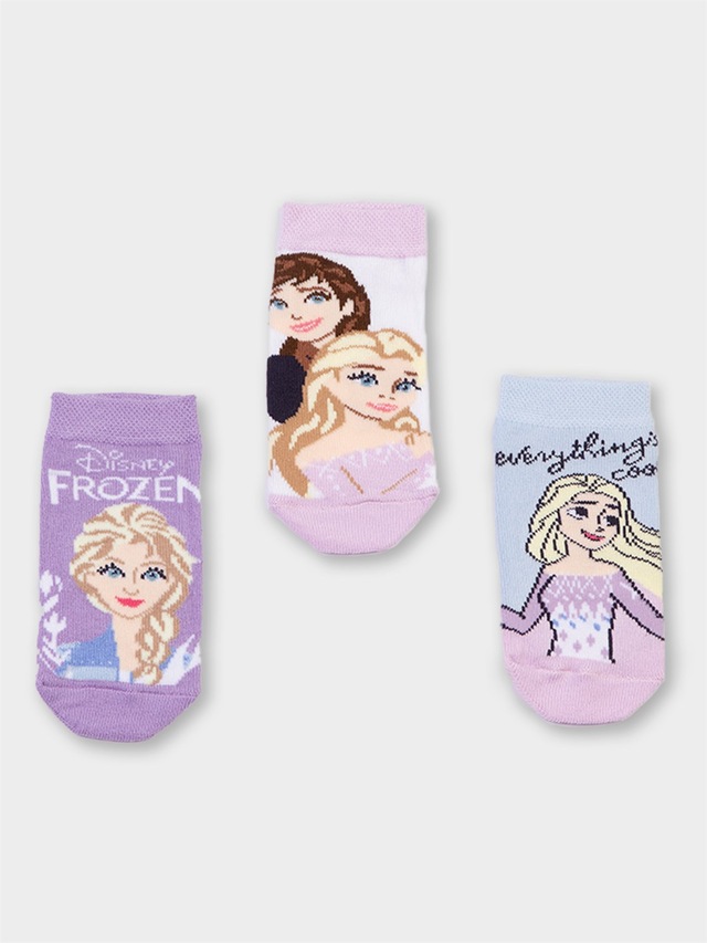 Frozen Lisanslı Kız Çocuk 3 Çift Patik Çorap 21079-Mor