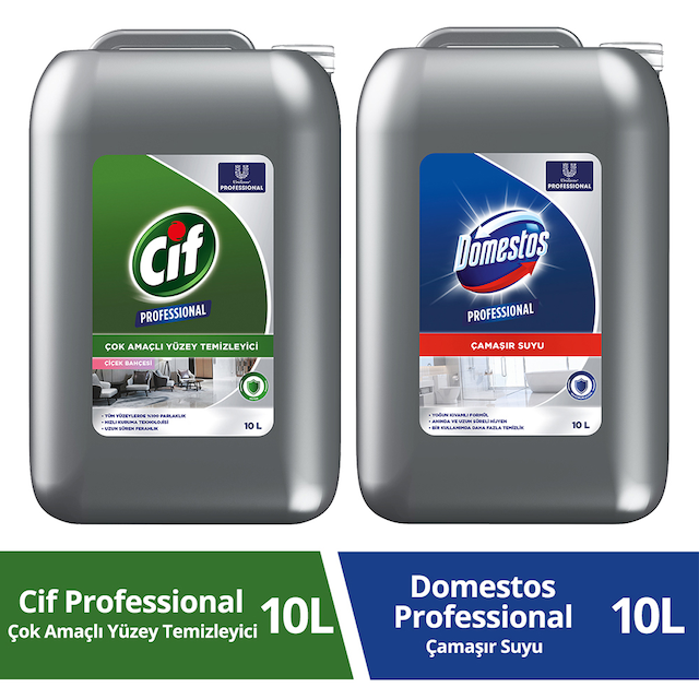 Cif Çok Amaçlı Genel Yüzey Temizleyici 10 L + Domestos Çamaşır Suyu 10 L