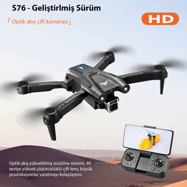 S76 Drone Wı-fı 720p Hd Çift Kameralı İzdüşüm Uçuş Taşıma Çantalı