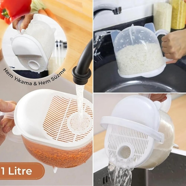 Piev Pratik Ölçülü Yıkama Süzme Bakliyat Pirinç Süzgeç