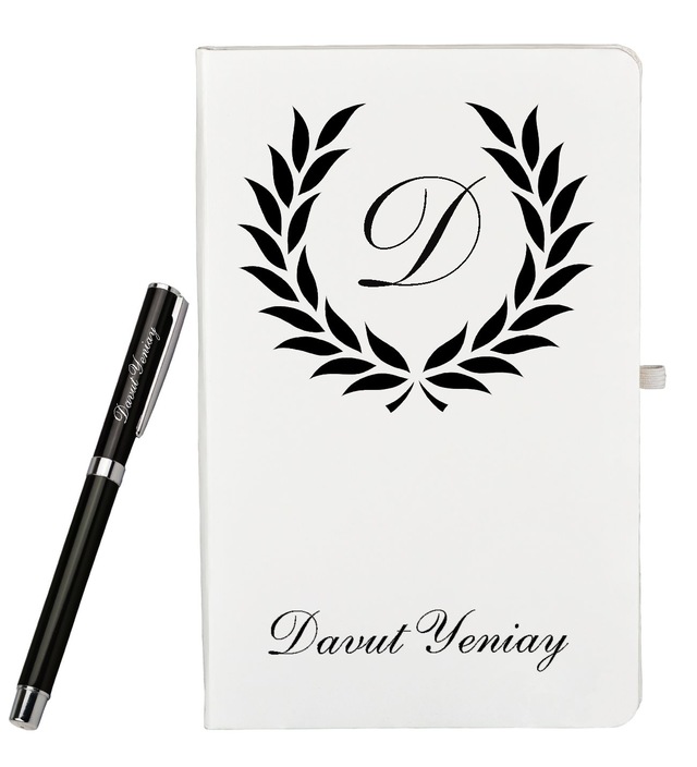 Kişiye Özel Hazırlanmış Beyaz Defter Ve Siyah Roller Kalem Set