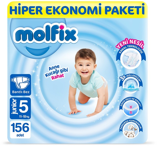 Molfix Bebek Bezi 5 Beden Junior Hiper Ekonomi Paketi 156 Adet