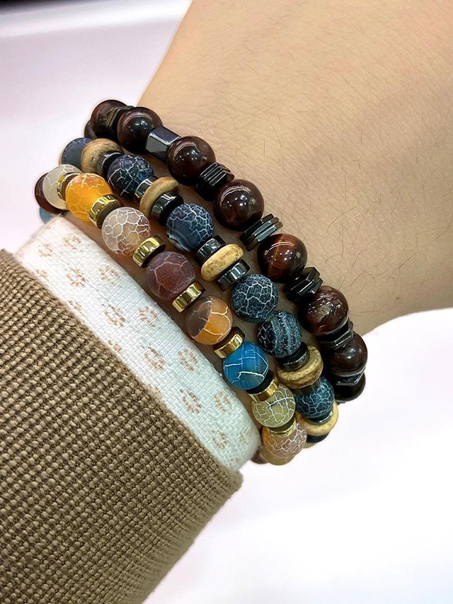 Nursaat 3'lü Doğal Taş Kehribar-Yeşim-Lapis-Kalsit-Dumanlı Kuvars-Sodalit Doğal Enerji Bilekliği